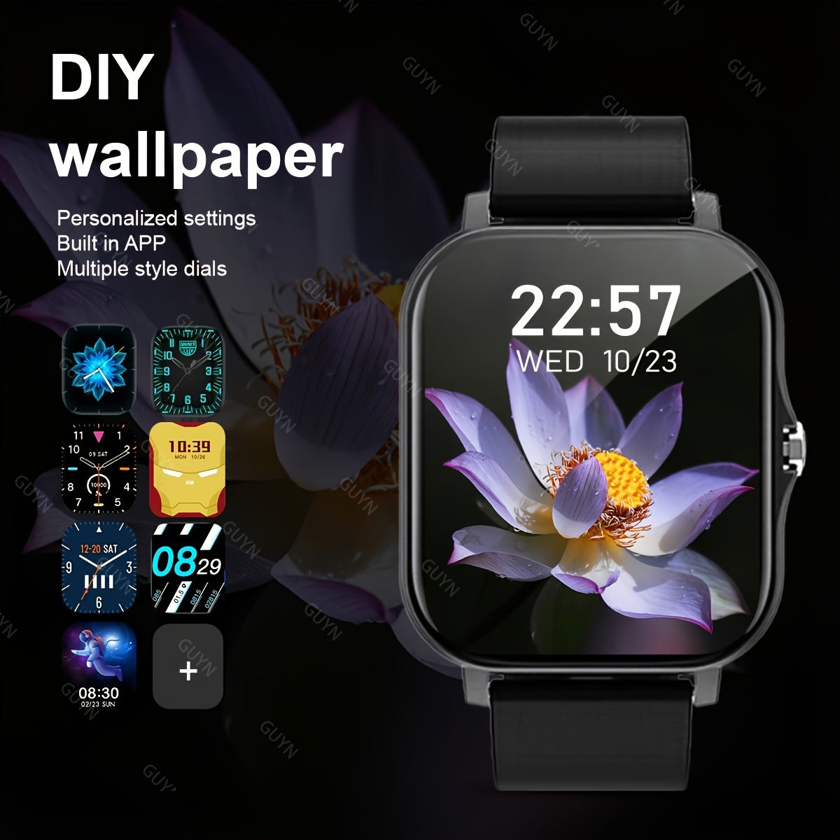 Smart watch with HD display, sports modes, notifications, weather forecast, borderless design, wireless calling, and USB charging. Ideal gift for both men and women, compatible with Android