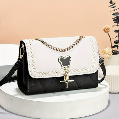 Women's Embroidered Fashion Crossbody Bag with Chain Decor.