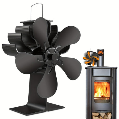 Portable 5-Blade Wood Stove Fan Powered by Heat - No Electricity Required, Great for Heating and Cooling - Ideal Winter Present