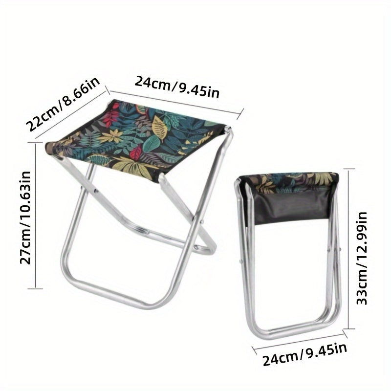 Black Metal Frame Portable Folding Stool for Outdoor Fishing, Camping, and Resting - No Power or Wood Required - Ideal for Home, Kitchen, or Game Room Use