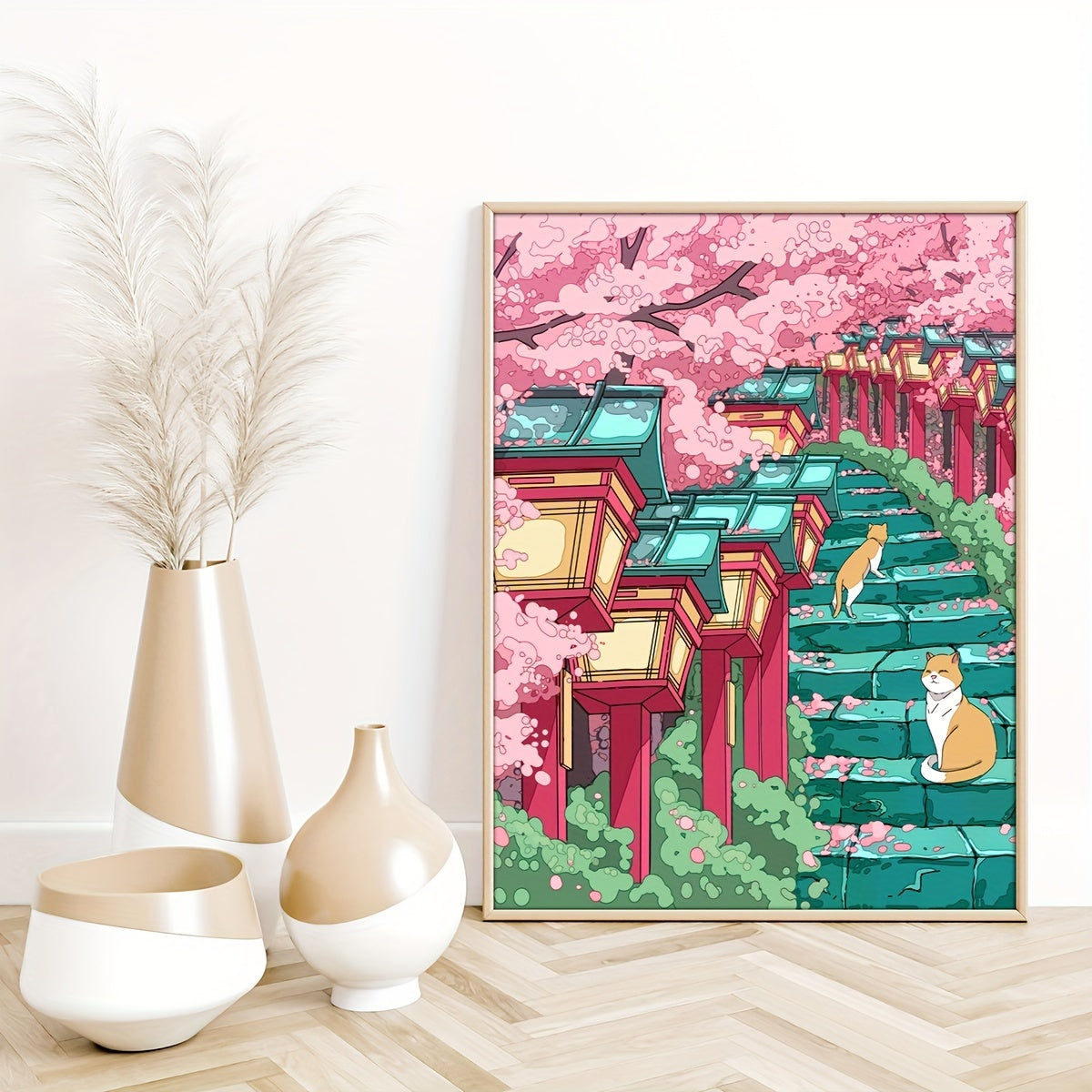 4 Japanese Sakura Anime Wall Art pieces for Preppy Room Decor, perfect for Sakura lovers.