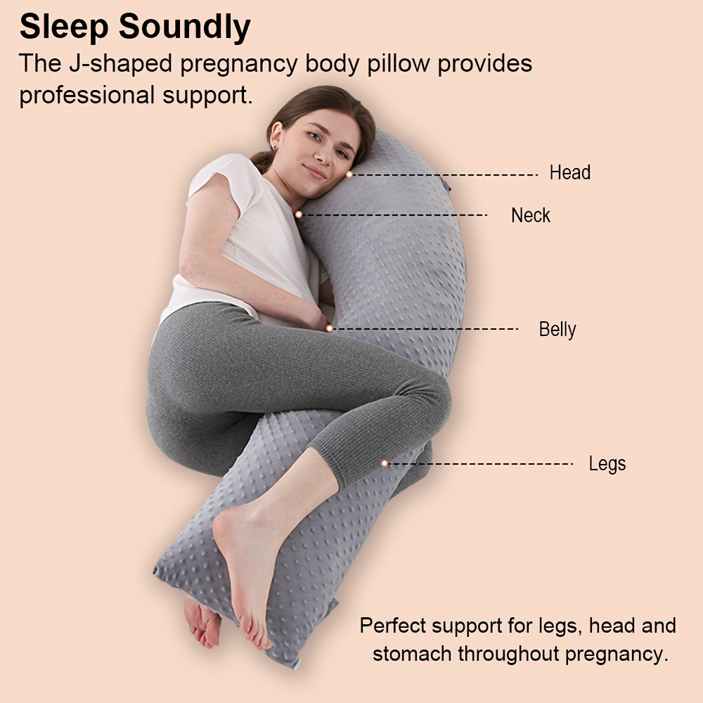 Adjustable Ultra-Soft J-Shaped Maternity Pillow with Removable Cover - Provides Comfort and Support for Belly and Side Sleeping