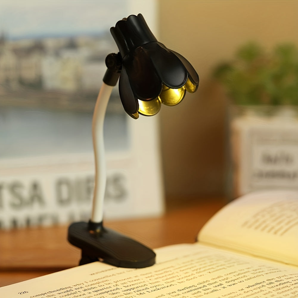 Portable Creative Flower Shaped Clip-on Book Light with Adjustable Arm and LED Mini Lamp, Ideal for Reading and Desktop Decoration. Comes with Battery.