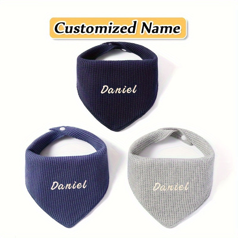 Set of 3 Soft and Absorbent Kids' Bibs - Adjustable Snap, Breathable Cotton Material, Optional Personalized Name - Great for Children and as Gifts for the Holidays