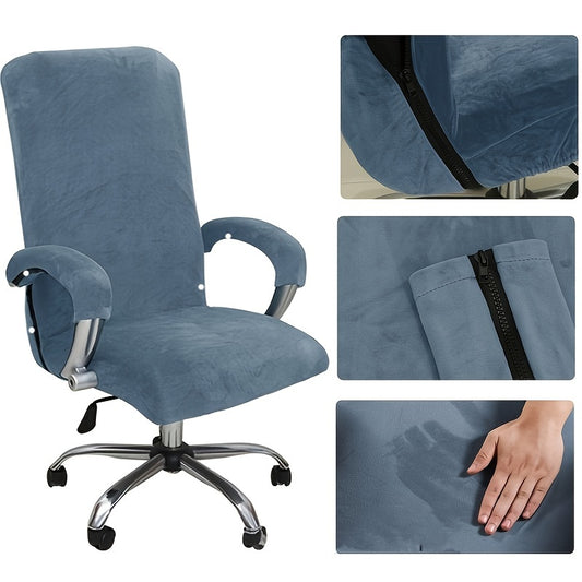 Set of 3 Velvet Plush Stretch Chair Covers With Armrest, Solid Color Slipcovers for Office Chairs. Protects from spills and stains, fits most desk chairs.