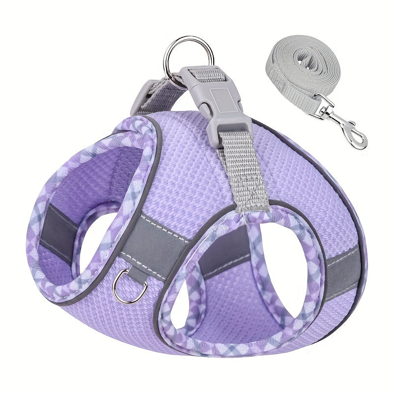 Breathable pet harness with leash, perfect for easy walks.