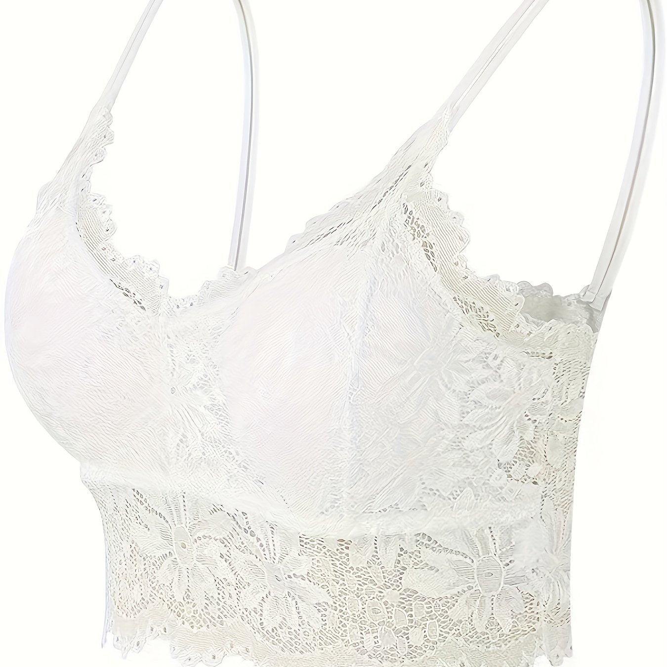 Wireless Lace Bra with Scallop Trim, Comfortable and Breathable Women's Lingerie