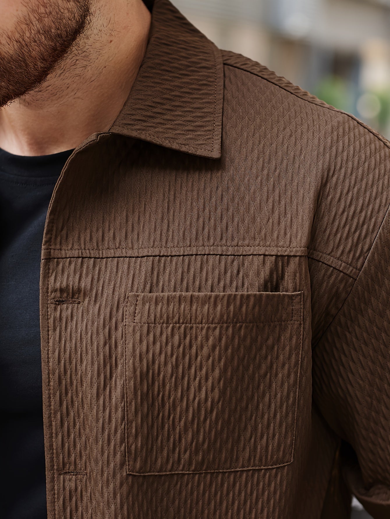 Textured long sleeve shirt for men, perfect for winter and fall, great as a casual gift.