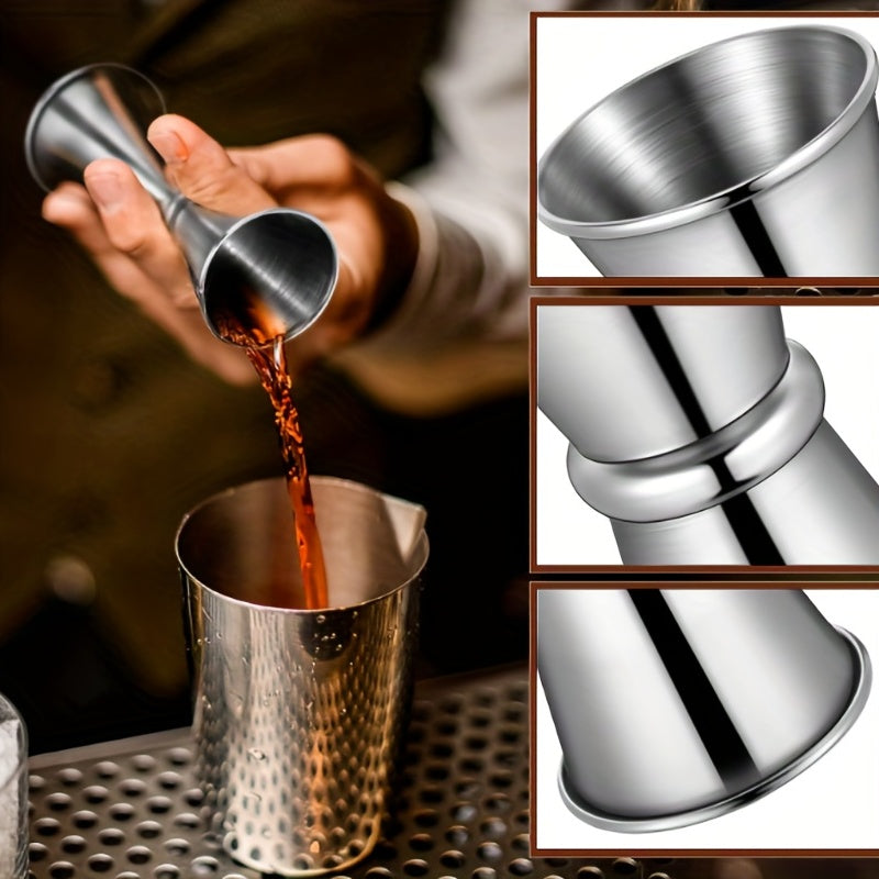 1pc double cocktail jigger, 2 oz/1 oz capacity, made of 304 stainless steel for bartending and home bar use. Silvery.