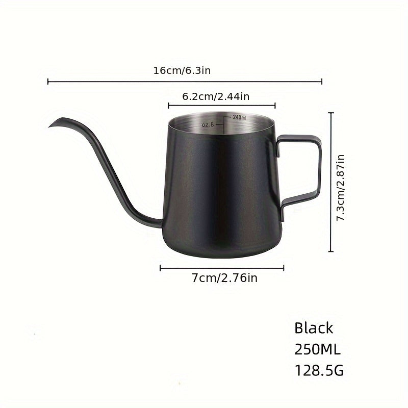 Handmade stainless steel matte water kettle with a thin and long mouth – perfect for outdoor camping and travel. Capacity options of 250ml or 350ml.