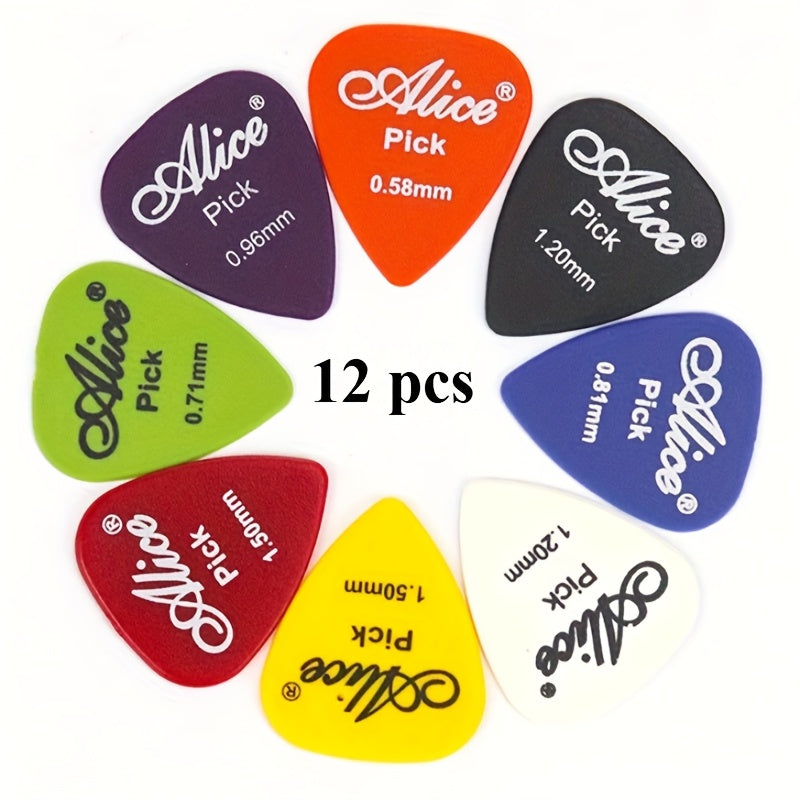 12pcs Premium Guitar Pick Set for Acoustic, Electric & Bass - Durable ABS Material, Assorted Thicknesses 0.58-1.5mm