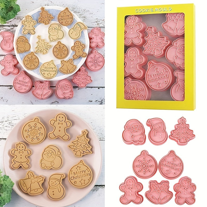 Set of 8 Christmas Cookie Cutters - Includes Gingerbread, Tree, Snowman, Santa, Bell, and Snowflake Shapes - Ideal for Holiday Baking and Decorating