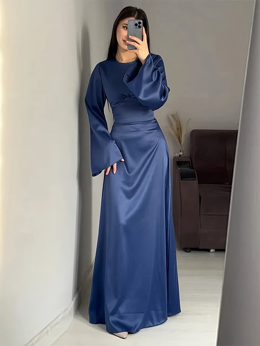 Elegant lace up crew neck maxi dress for women, ideal for spring and fall seasons.