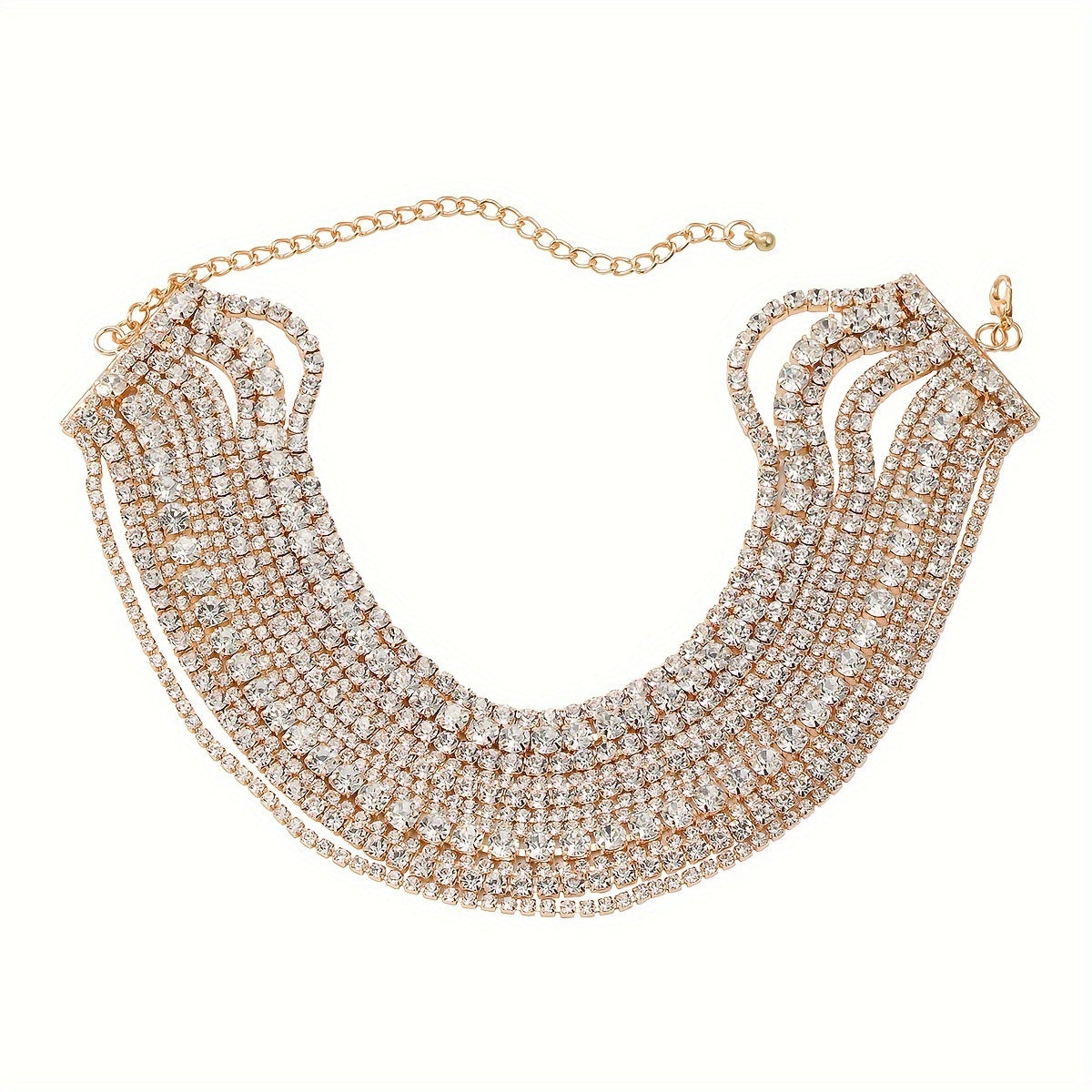 Elegant Rhinestone Necklace with Multi-Layer Choker Chain - Perfect for Women to Shine at Parties, Banquets, Weddings, and Eid Celebrations