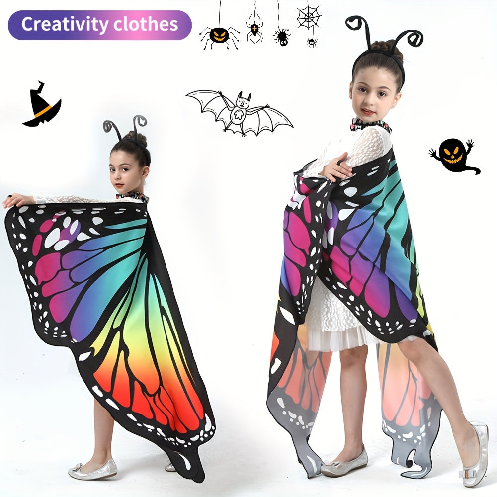 Upgrade your little girl's Halloween and birthday party look with the Girls' Adorable Butterfly Wings Costume featuring a stylish black headband. Transform into a princess with this perfect dress-up accessory from GDBY.