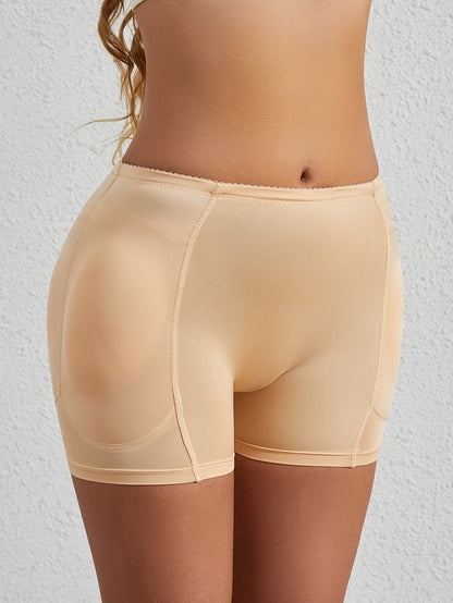 Shapewear shorts for women with padded butt lift, seamless fabric, anti-roll waist trainer, and tummy control.