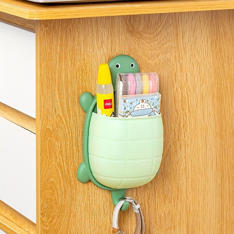 Cartoon Turtle Wall Mounted Storage Basket - A versatile hanging organizer for kitchen and bathroom. Made of durable plastic with a space-saving design, no-drill installation.