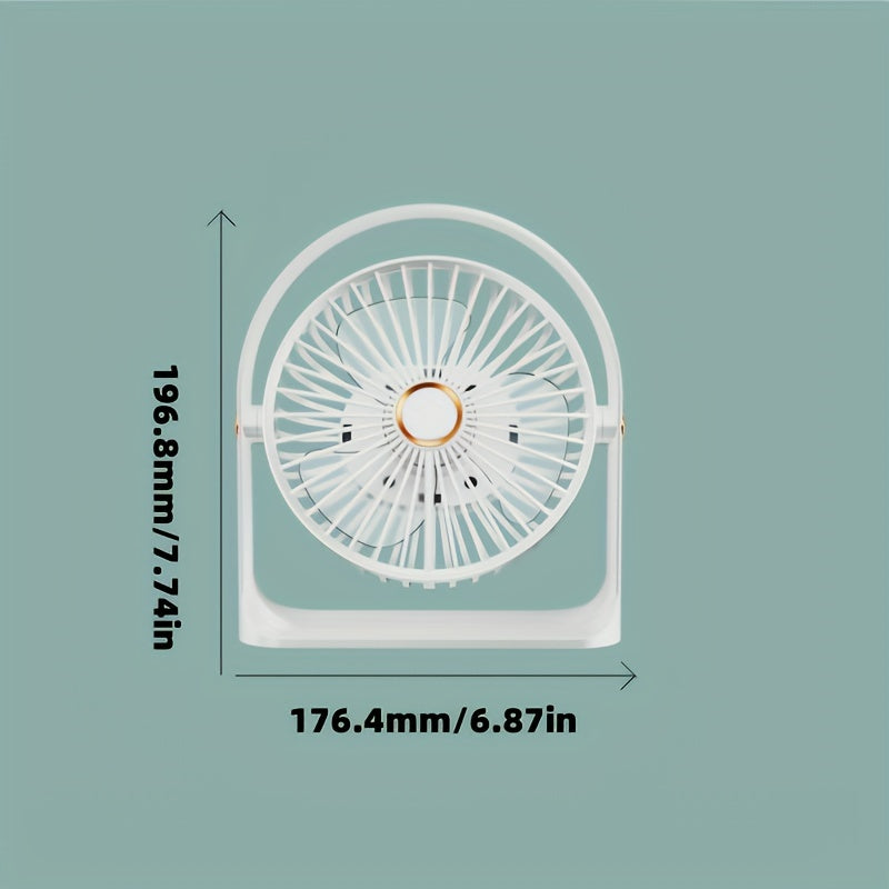 Rechargeable Portable USB Desk Fan with LED Night Light - Features Long-Lasting Battery, 5 Speeds, Quiet Operation - Ideal for Home, Office, Bedroom, Kitchen, Outdoor Camping & Fishing