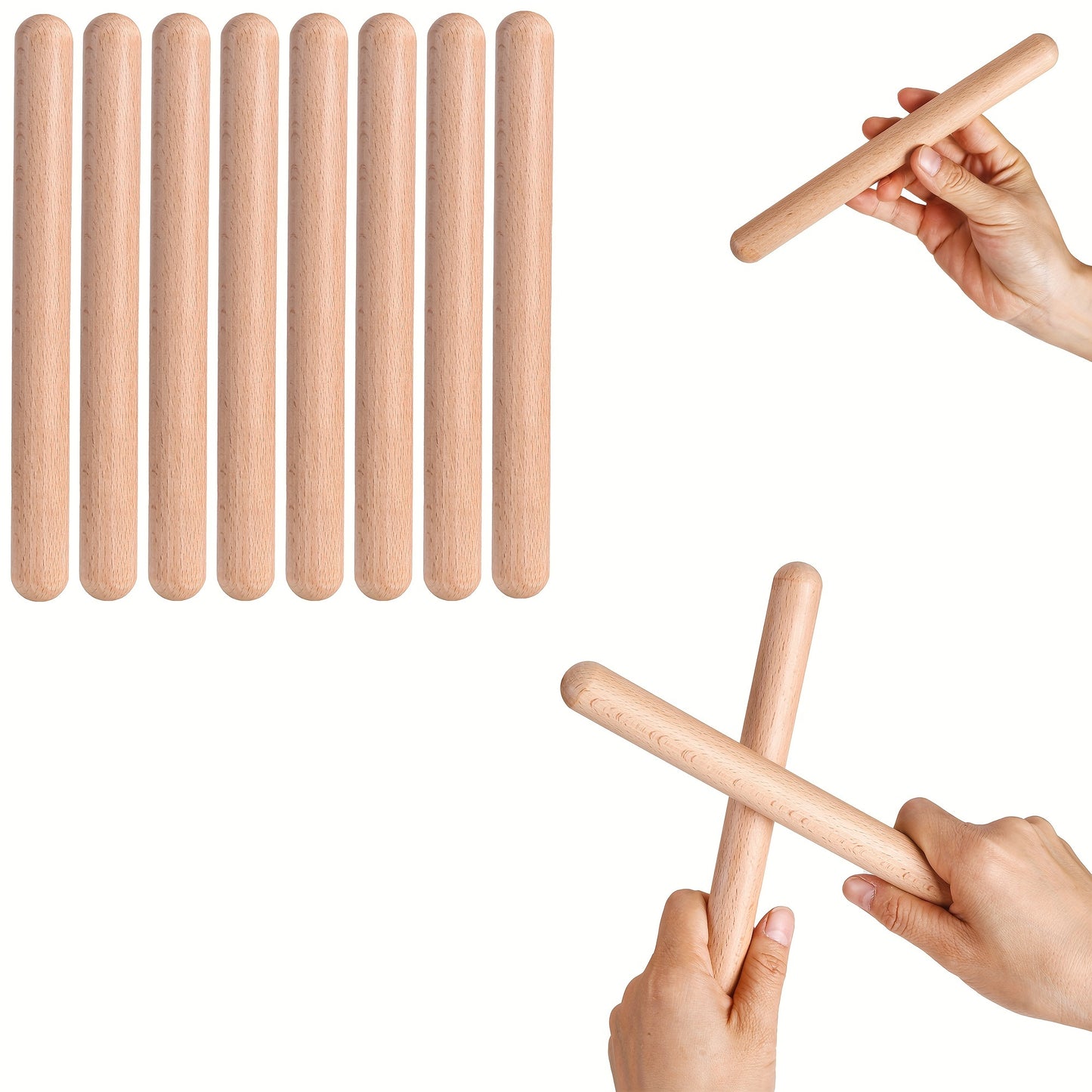 1/2/4/8 pairs of wooden claves percussion instruments, 20.32 cm in length, made from natural hardwood for hand drumming and ensemble play. No case included, suitable for ages 14+.