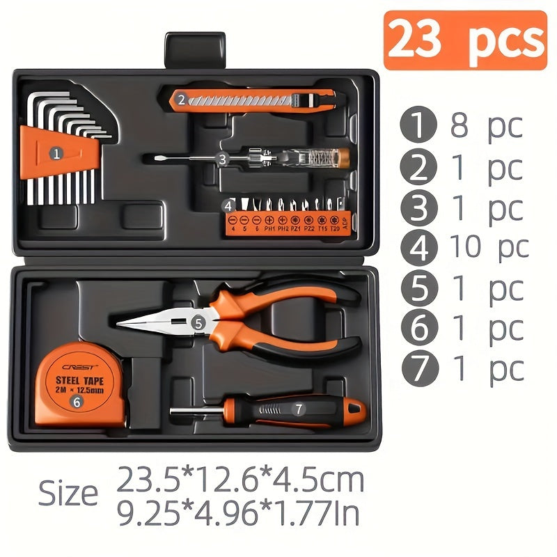 23pcs Household Tool Set for Daily Repairs, Uncharged Manual Hand Tool Box with Screwdrivers, Pliers, and Storage Case, Battery-free