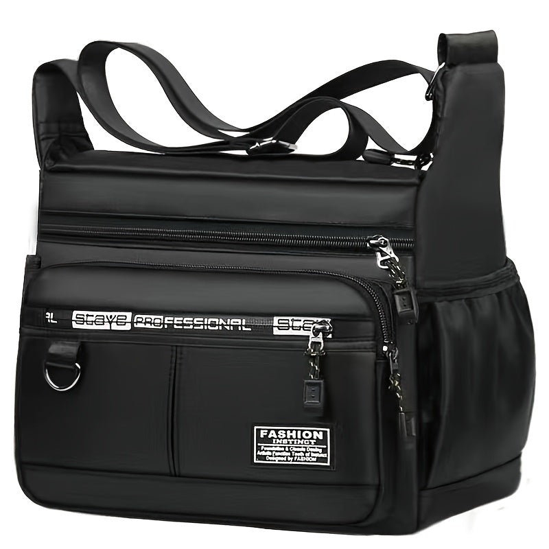 Durable men's shoulder bag with multiple pockets, suitable for business casual wear.