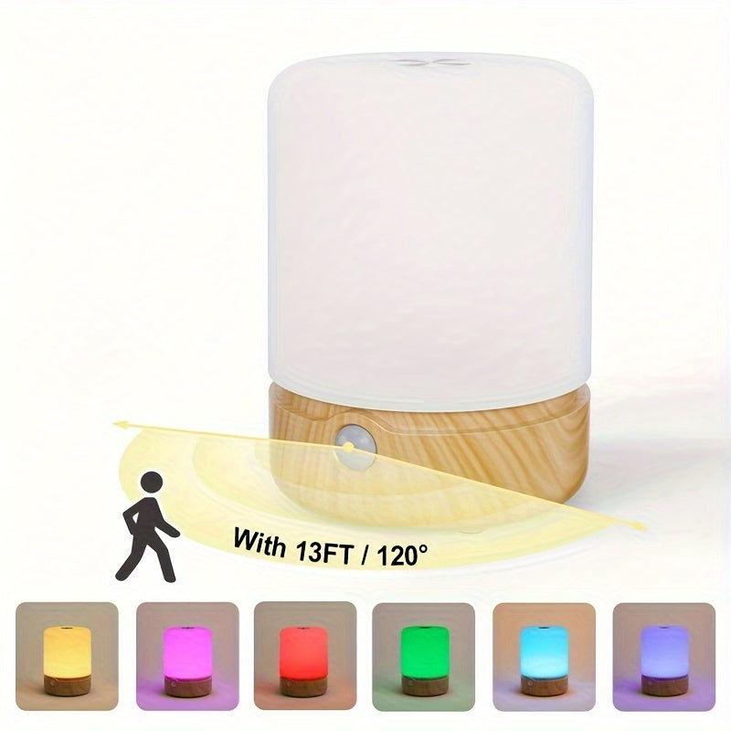 LED Night Light with Motion Sensor, Rechargeable Battery, Adjustable Brightness & Color, USB Charging, Plastic Lampshade - Perfect for Bedroom, Study, Nightstand - Mixed Colors