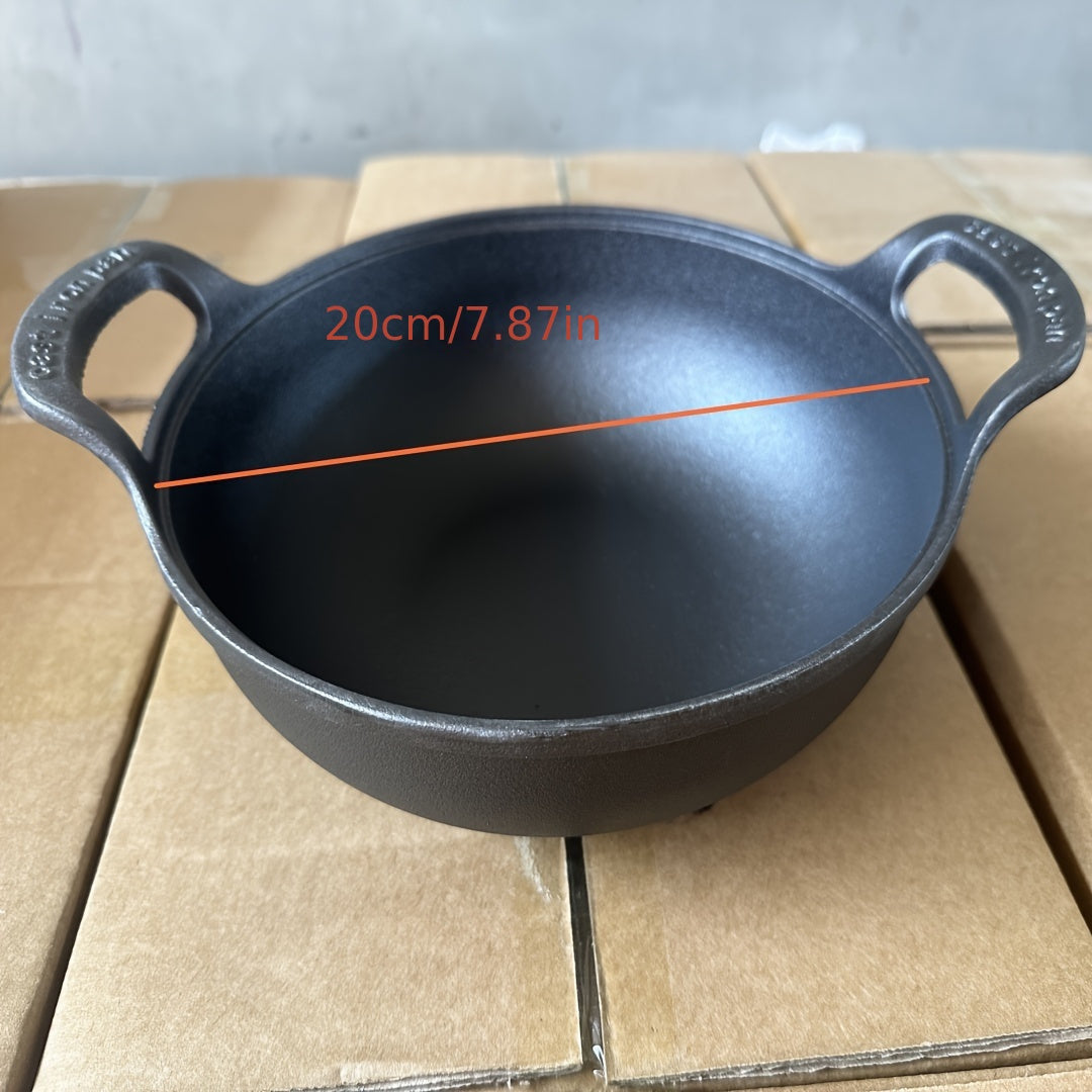 High-quality Premium Cast Iron Skillet featuring a thick, non-stick surface without any coating. Designed with dual handles for effortless cooking and serving. Ideal for making soups, stews, frying, and more. Please hand wash only for proper care.