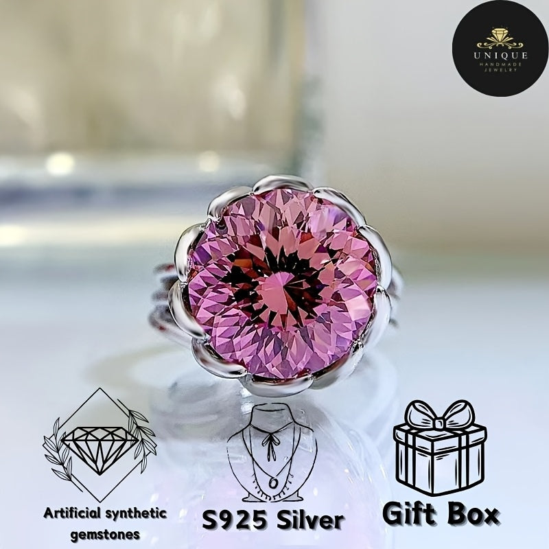 This elegant Lotus Flower ring is crafted from 925 Sterling Silver and features a stunning 7.5 Carat Pink Synthetic Gemstone. It comes with a gift box included, making it perfect for vacation or gifting. The Flowers Theme design and luxurious style make