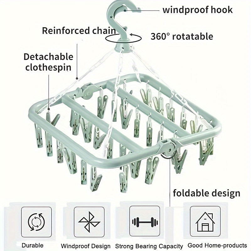 32-piece Folding Clip Hanger for Laundry, Plastic Hanging Rack with Large Capacity, Drying Rack for Socks and Underwear, Space-saving Organizer for Bedroom, Bathroom, Closet, Wardrobe, Home, Dormitory