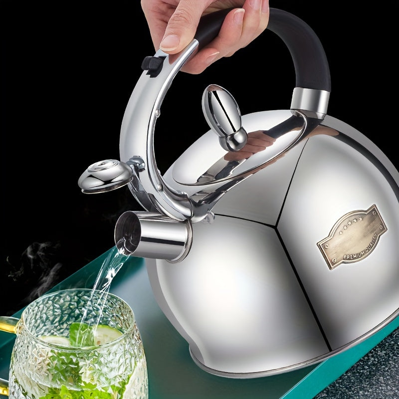 Large Capacity 3L Stainless Steel Whistling Kettle with Easy One-Key Pour and 5-Layer Composite Bottom for Gas & Induction Stoves