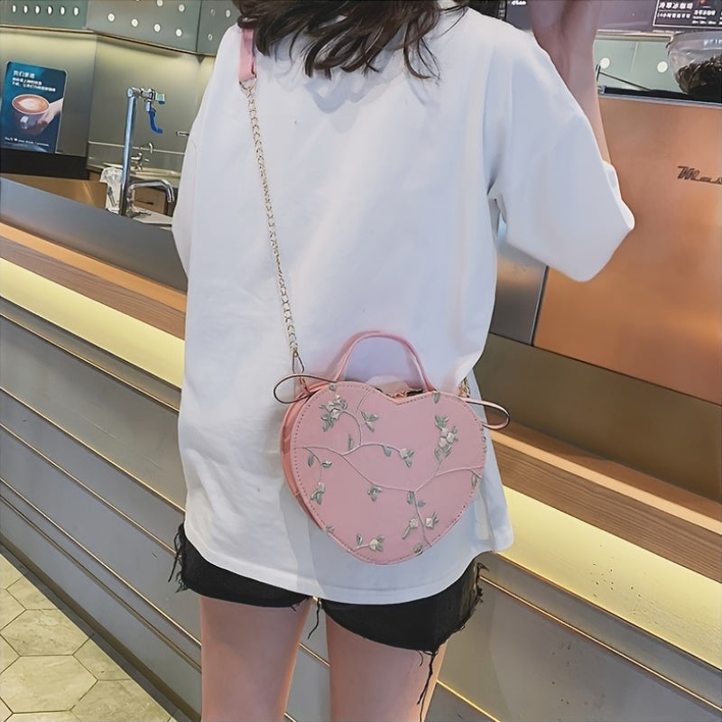 1 Floral Heart Crossbody Bag for Women with Zipper Closure, Pink or Green Embroidered Design, Ideal for Casual Outings & Special Occasions