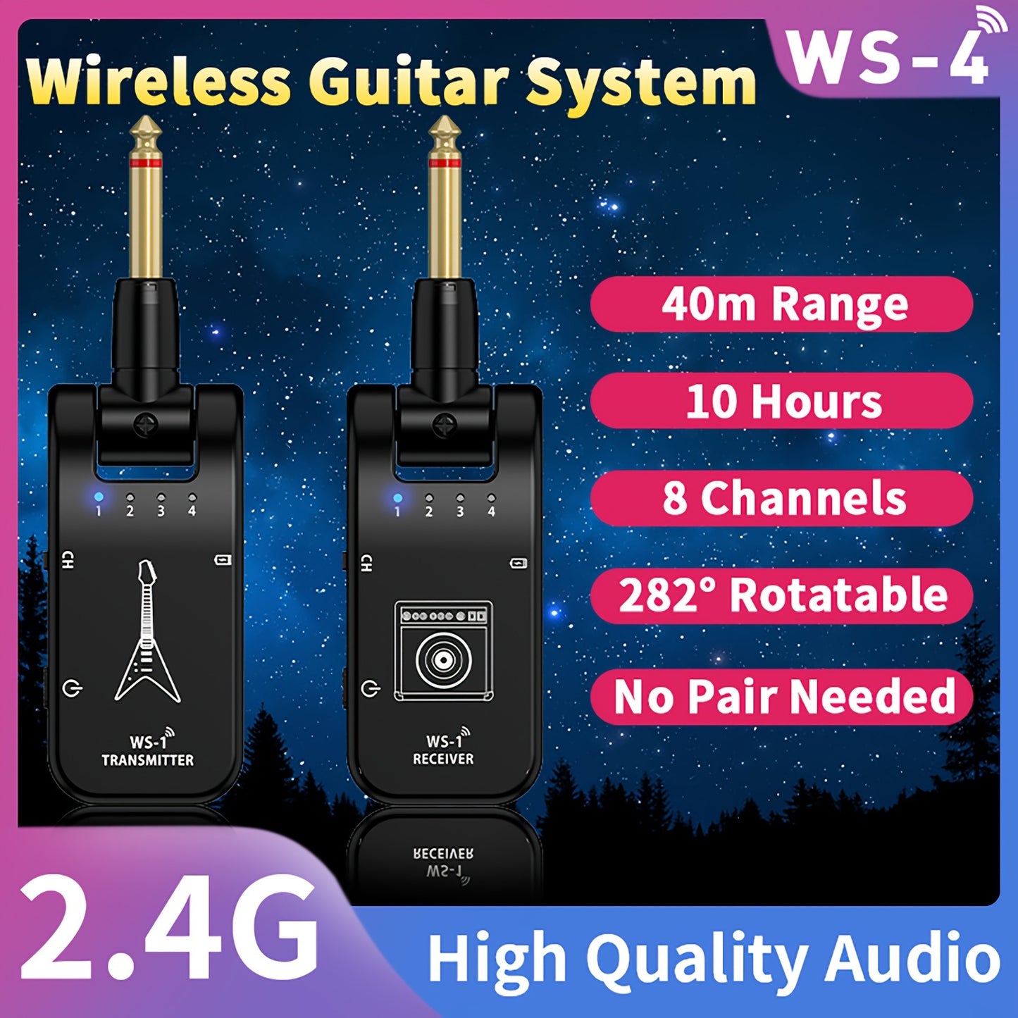 Chenpingfeng Wireless Guitar & Bass System: USB Charging, Black ABS Body, 5V Voltage, LCD Display, Electric Wind Instruments Compatible