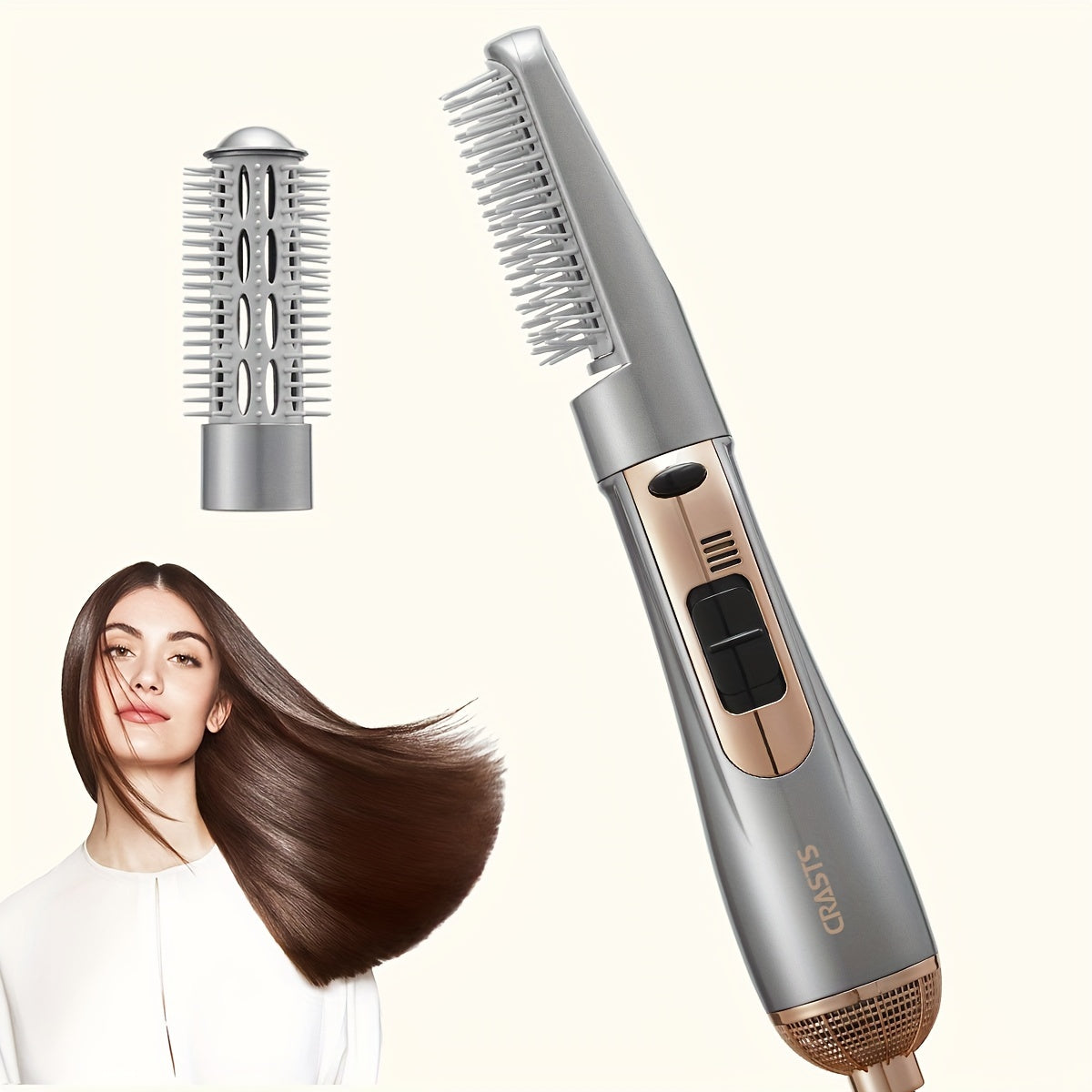 CRASTS Professional Hair Dryer Brush Comb Set, 800W Dual-Function Heat Styling Tool with Replacement Brush Heads. European Standard Plug, 220V Plug Powered. Ideal for Straightening and