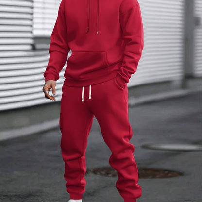 Men's Casual Sportswear Set - Solid Color Hoodie & Joggers, Polyester Blend, Machine Washable - Ideal for Spring/Fall