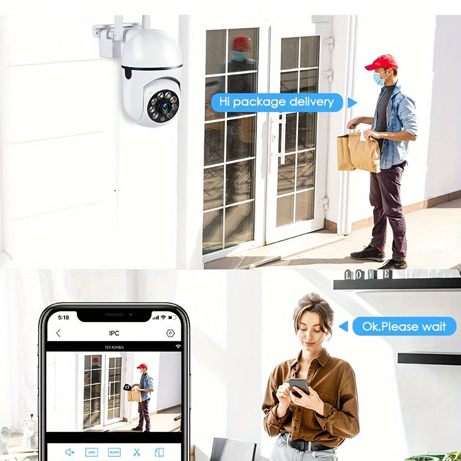 High-definition Wi Fi Smart Home Security Camera with 3MP resolution, featuring a 355 ° Pan Tilt Zoom, Color Night Vision, Two-way Audio, Pet Movement Tracking, suitable for indoor/outdoor use. The camera is wireless and equipped with Motion Detection