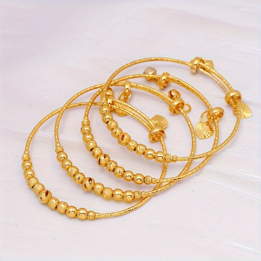 Set of 2 Timeless Adjustable Bangles in 24k Gold Plating with Beaded Details, Inspired by Middle Eastern Style, Perfect for Women's Bridal Wedding Attire, Affordable Alternative to Luxury Jewelry