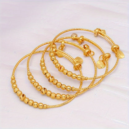 Set of 2 Timeless Adjustable Bangles in 24k Gold Plating with Beaded Details, Inspired by Middle Eastern Style, Perfect for Women's Bridal Wedding Attire, Affordable Alternative to Luxury Jewelry