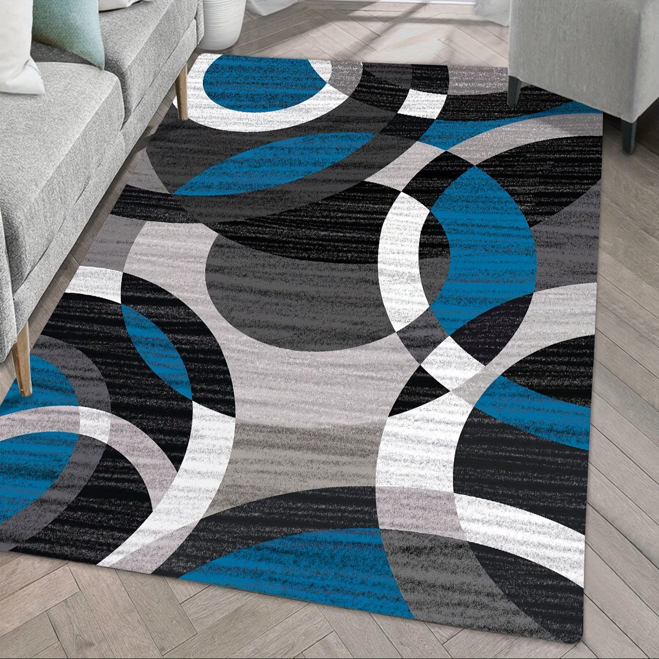 Modern Geometric Print Non-Slip Floor Mat - Perfect for Living Room, Bedroom, Entrance - Easy to Clean Polyester, Stain-Resistant - Adds Artistic Touch to Home Decor, Living Room Rugs