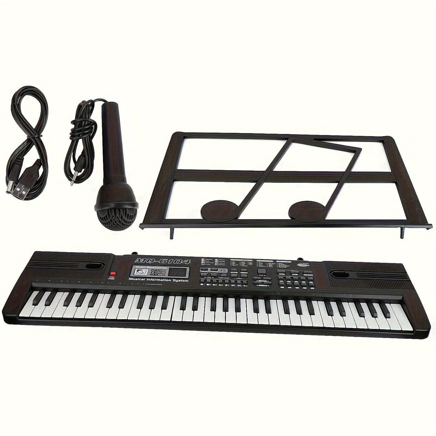 61-key kids electronic keyboard with interactive learning, microphone, ideal for children ages 3-12. Black, batteries not included.