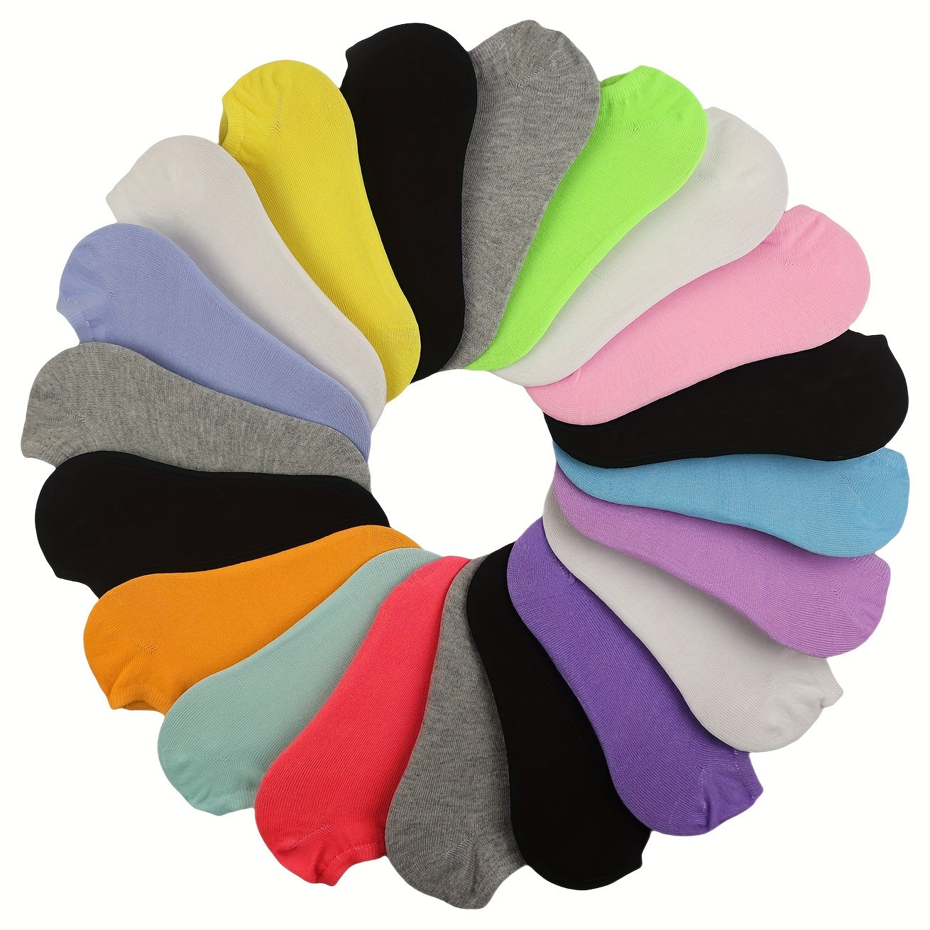 20 pairs of candy-colored, lightweight, and breathable low cut ankle socks for women.