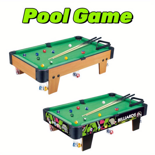 3 sizes of self-assembled pool tables with cues and 15 balls. Ideal for multiple players, made with a wooden frame for indoor fun.