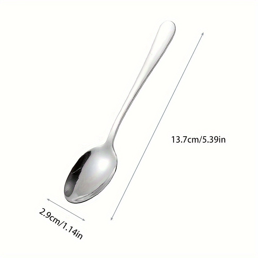 12-piece stainless steel dessert spoon set, 13.69cm, sleek design with black accents and polished finish. Perfect for home, kitchen, restaurants, and afternoon tea. Ideal for ice cream, coffee, and tea.