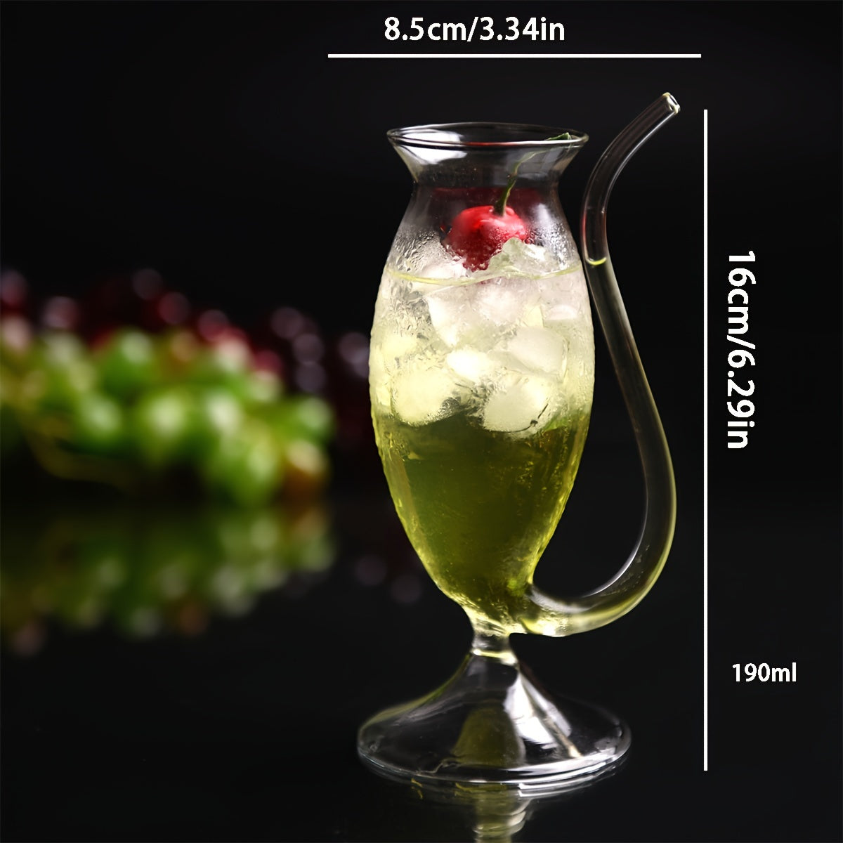 1 Transparent glass vampire wine goblet with drinking tube, elegant glassware.