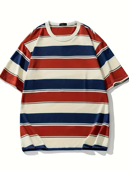 Men's Plus Size Striped T-Shirt - Casual, Comfy, Short Sleeve