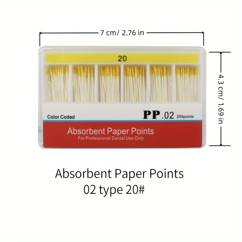 200 Model Taper 02 Absorbent Paper Points in sizes 15, 20, 25, 30, and 40.