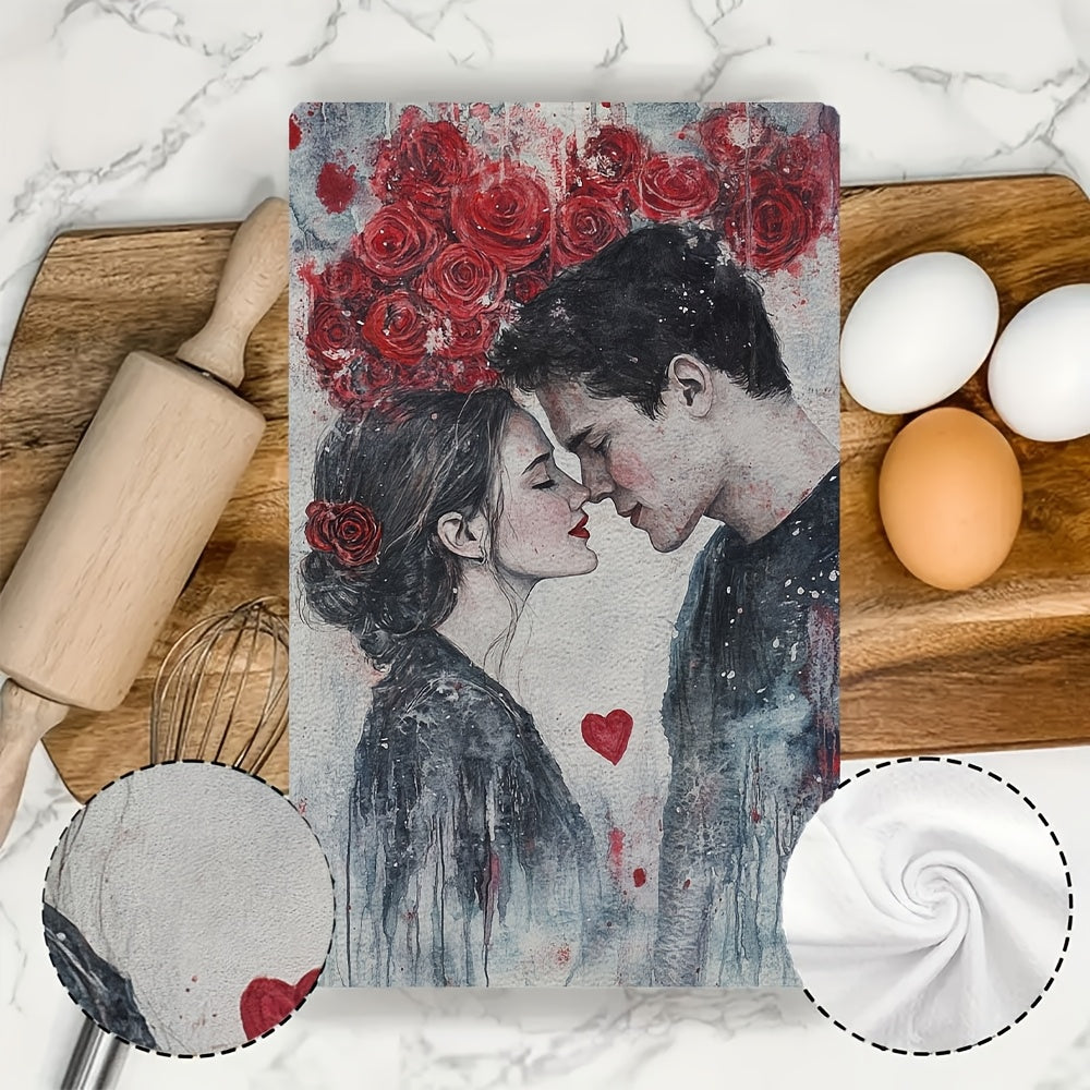 2 pieces of Valentine's Day themed ultra-soft kitchen towels, highly absorbent and perfect for holiday decor. Machine washable and measuring 16x24 inches. Item number: 2KYSYS1217673.