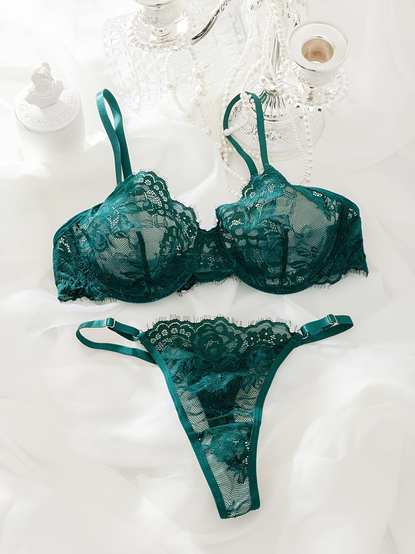 Women's Sexy Floral Lace Lingerie Set, Including Bra and Thong