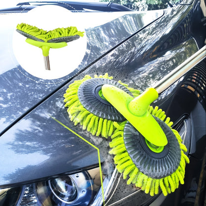 Green long handle car wash brush with ultrafine fiber for car care external cleaning, no power or battery needed.