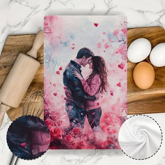 Set of 2 Ultra Soft Kitchen Towels Featuring Romantic Cherry Blossom & Heart Design, Exceptionally Absorbent, Easily Washable Dish Hand Towels. Ideal for Valentine's Day Decor, measuring 40.64x60.96 cm. Perfect Addition to Your Dish Towel Collection.