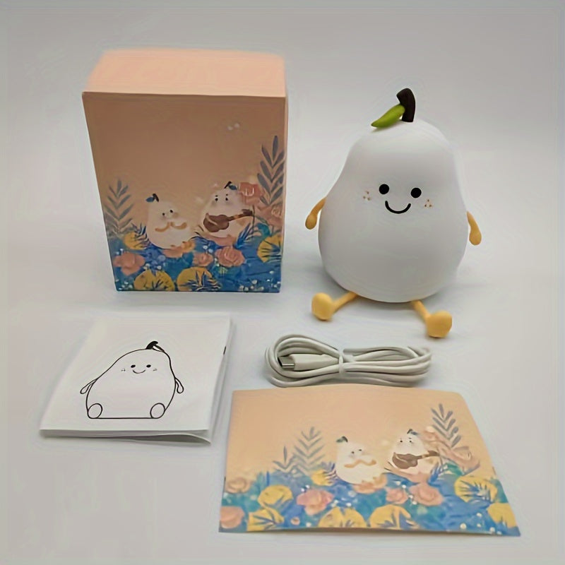 1pc Cute Pear Shaped Silicone Night Light, USB Charging, 7 Color Modes, Perfect for Any Room or as a Gift.